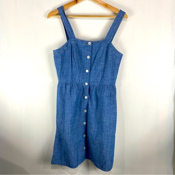 J. Crew Chambray‎ Sleeveless Full Button Up Down Summer Mini Apron Dress Size 2 - Picture 1 of 4